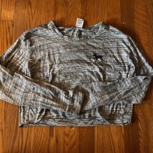 grey/white slash PINK cropped shirt